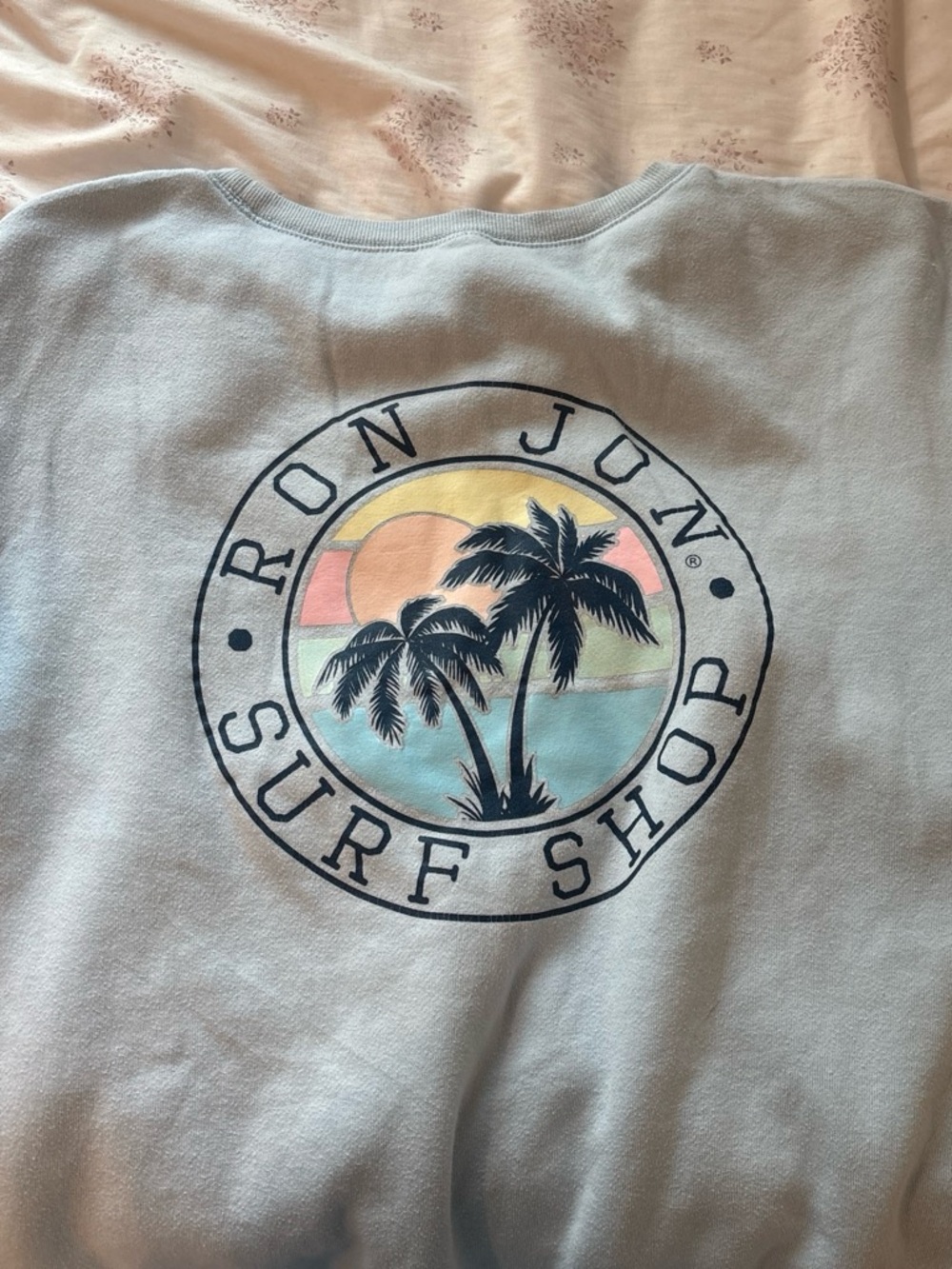 Ron Jon Light Blue Pullover Sweatshirt with Pastel Palm Logo
